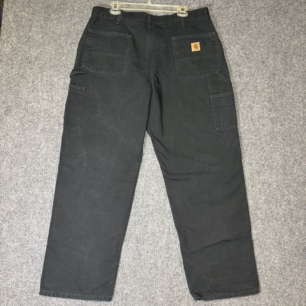 Carhartt Flannel Lined Carpenter Pants Men's 38x32 Black Canvas B111 BLK